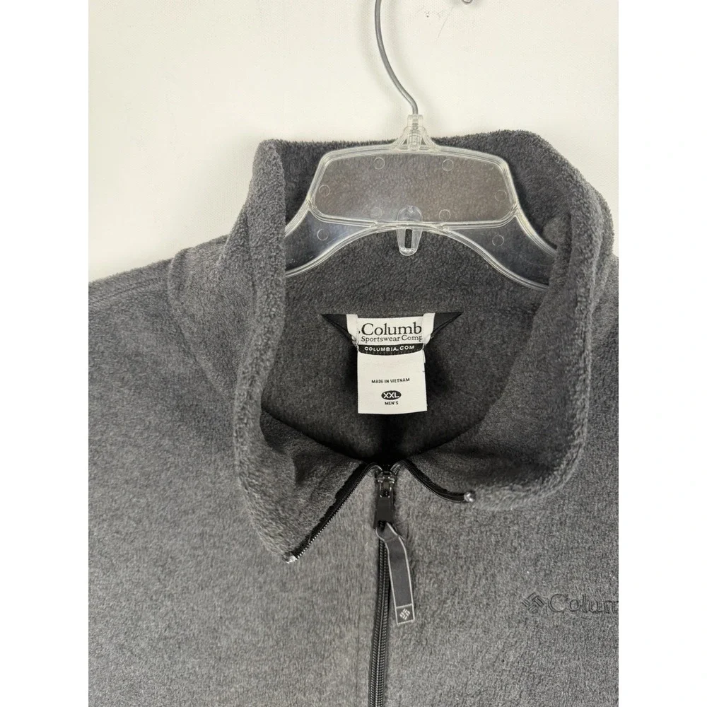 Men's Columbia‎ Dark Gray Fleece Vest Full Zip Zippered Side Pockets Size 2XL